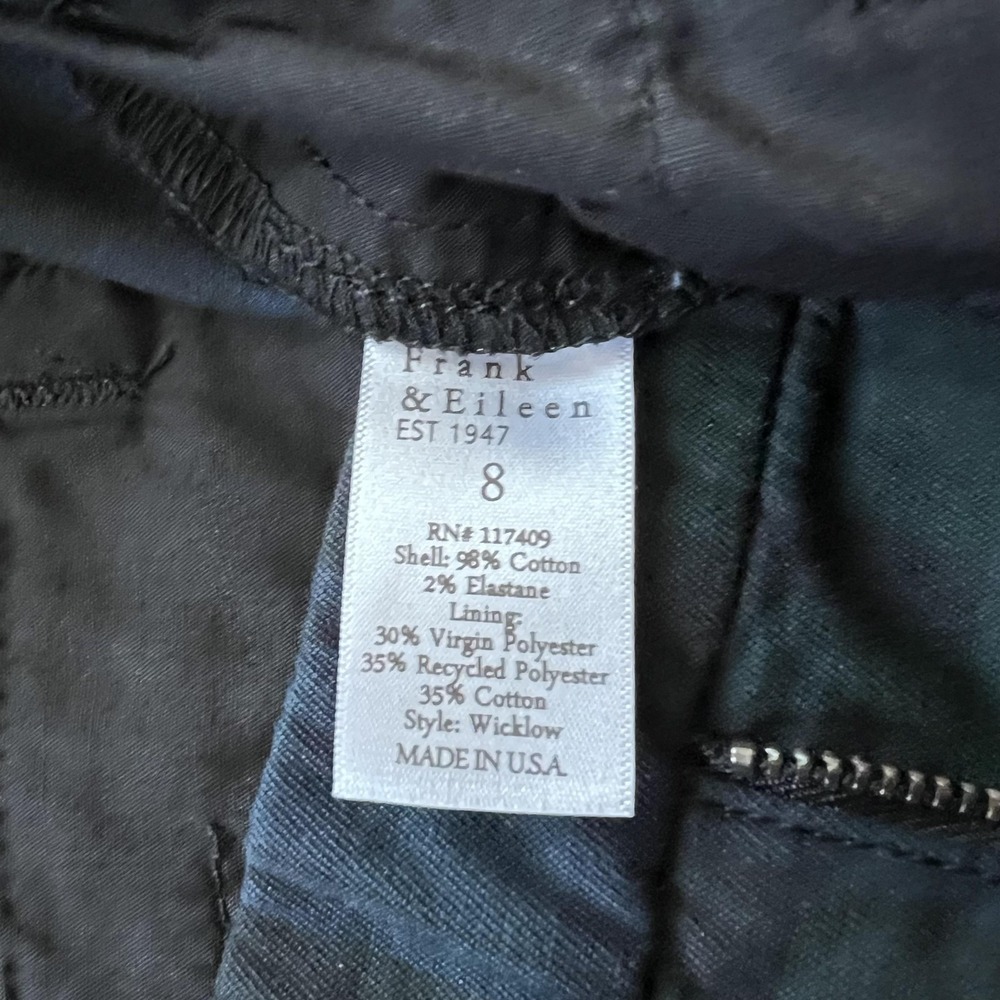 Frank & Eileen Wicklow Chino Plaid Pants Womens 8 Green Stretch Made In USA - Picture 9 of 16
